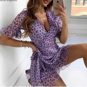 Boho, beautiful  floral purple dress, Size Small